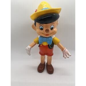 Vintage Disney Pinocchio 7.5" Rubber Figure Doll Squeaker Japan Posable Hands